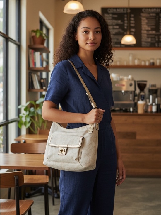 Coach Handbags - COACH Penelope Signature Convertible Shoulder Bag – Ivory Linen & Leather